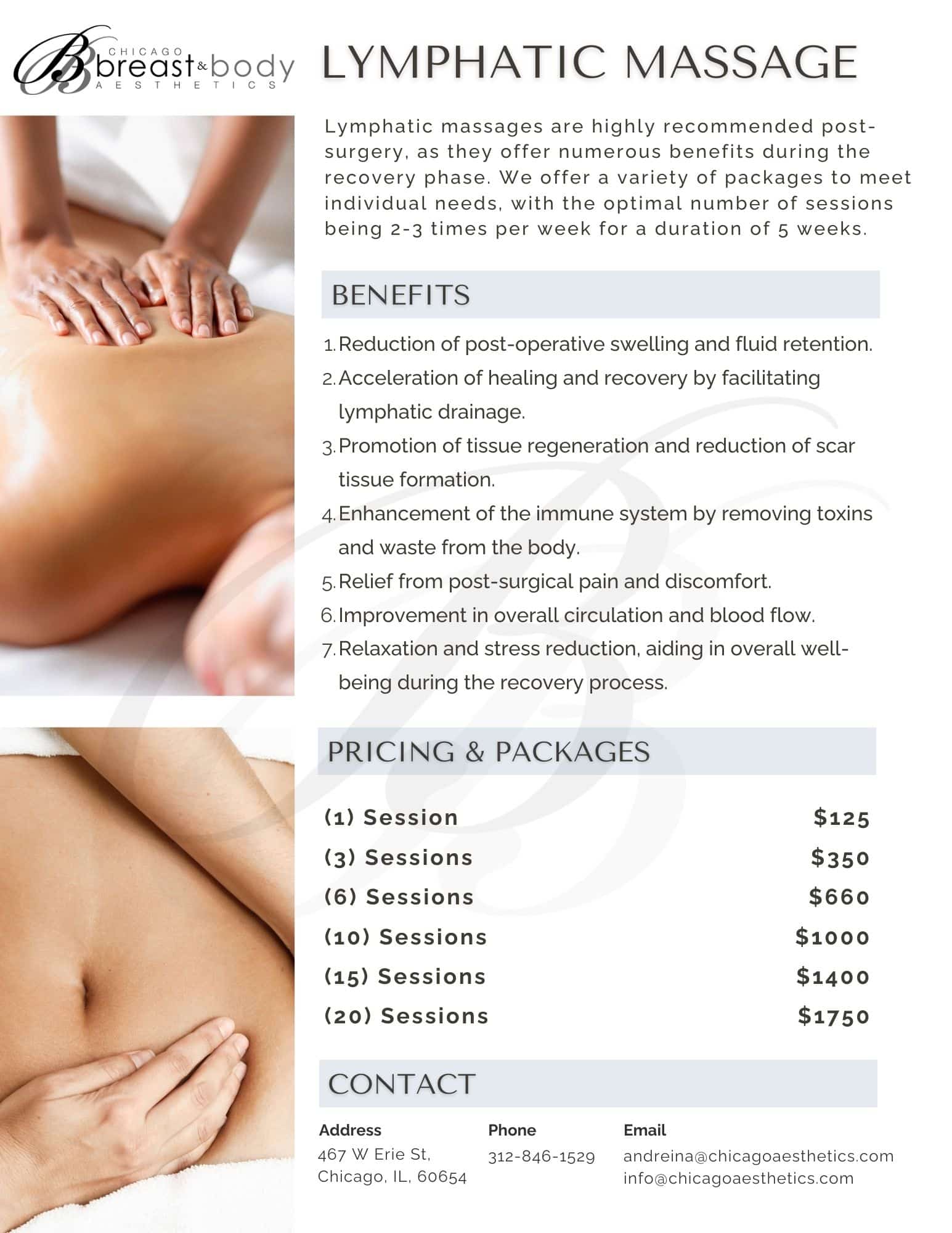 Lymphatic drainage massage pricing and benefits